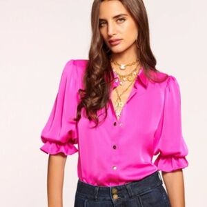 RAMY BROOK DINA BUTTON DOWN BODYSUIT IN ELECTRIC PINK - BRAND NEW!! MEDIUM